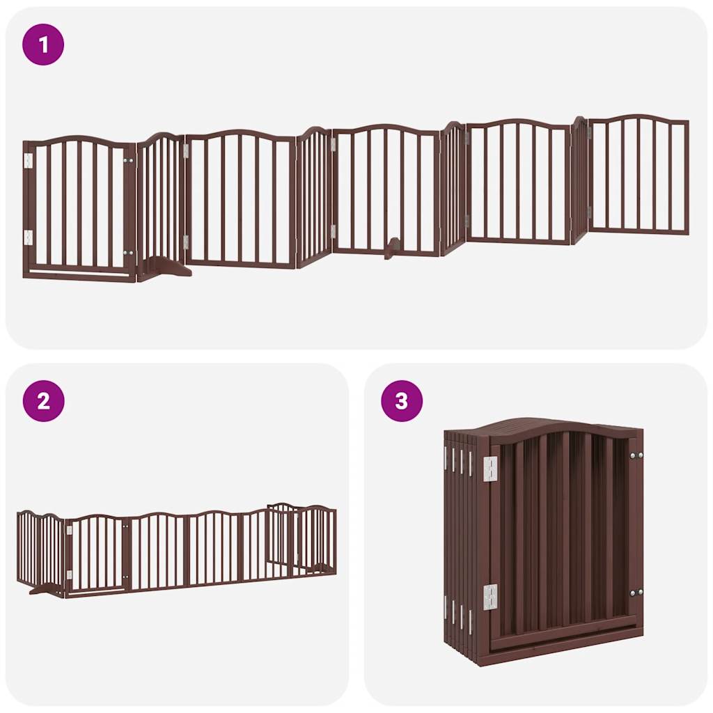 vidaXL Puerta de perros plegable 9 paneles madera álamo marrón 450 cm