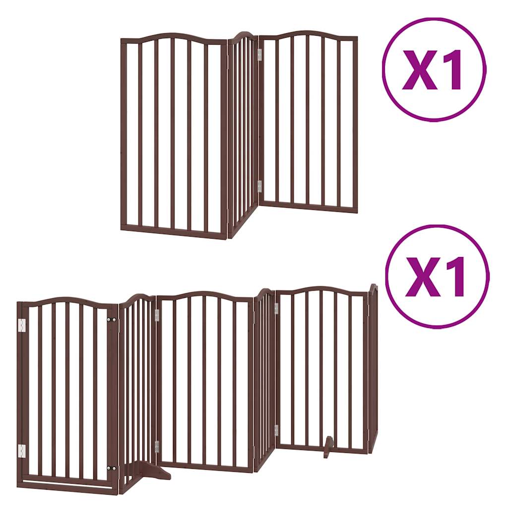 vidaXL Puerta de perros plegable 9 paneles madera álamo marrón 450 cm