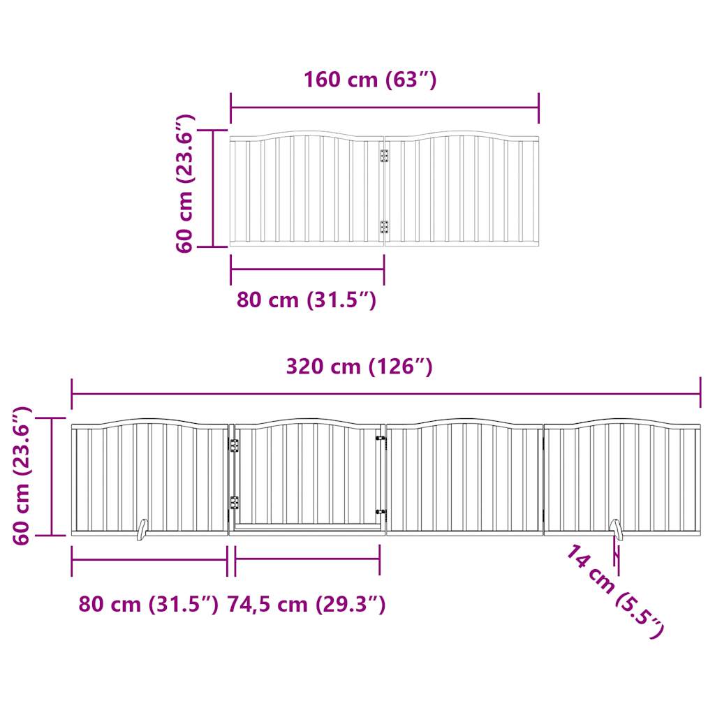 vidaXL Puerta para perros plegable 6 paneles madera de álamo 480 cm