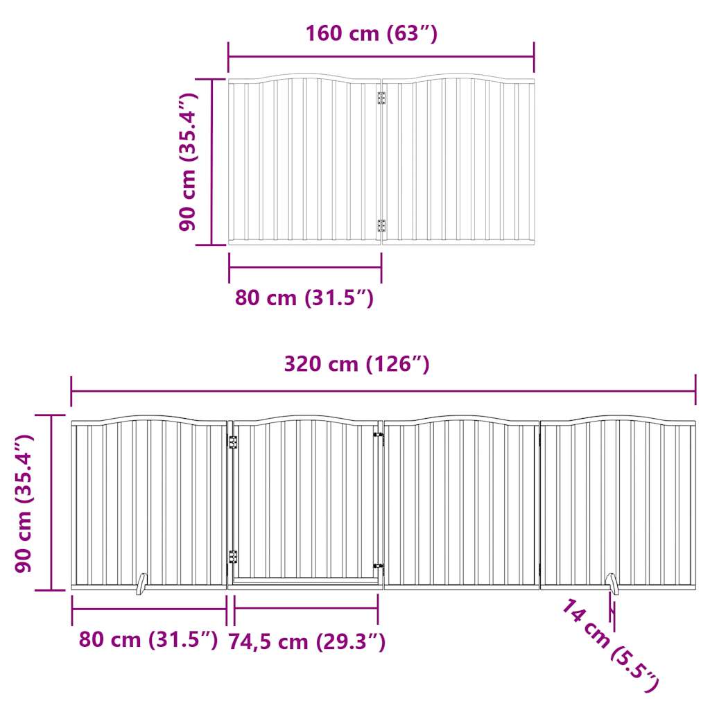 vidaXL Puerta para perros plegable 6 paneles madera de álamo 480 cm