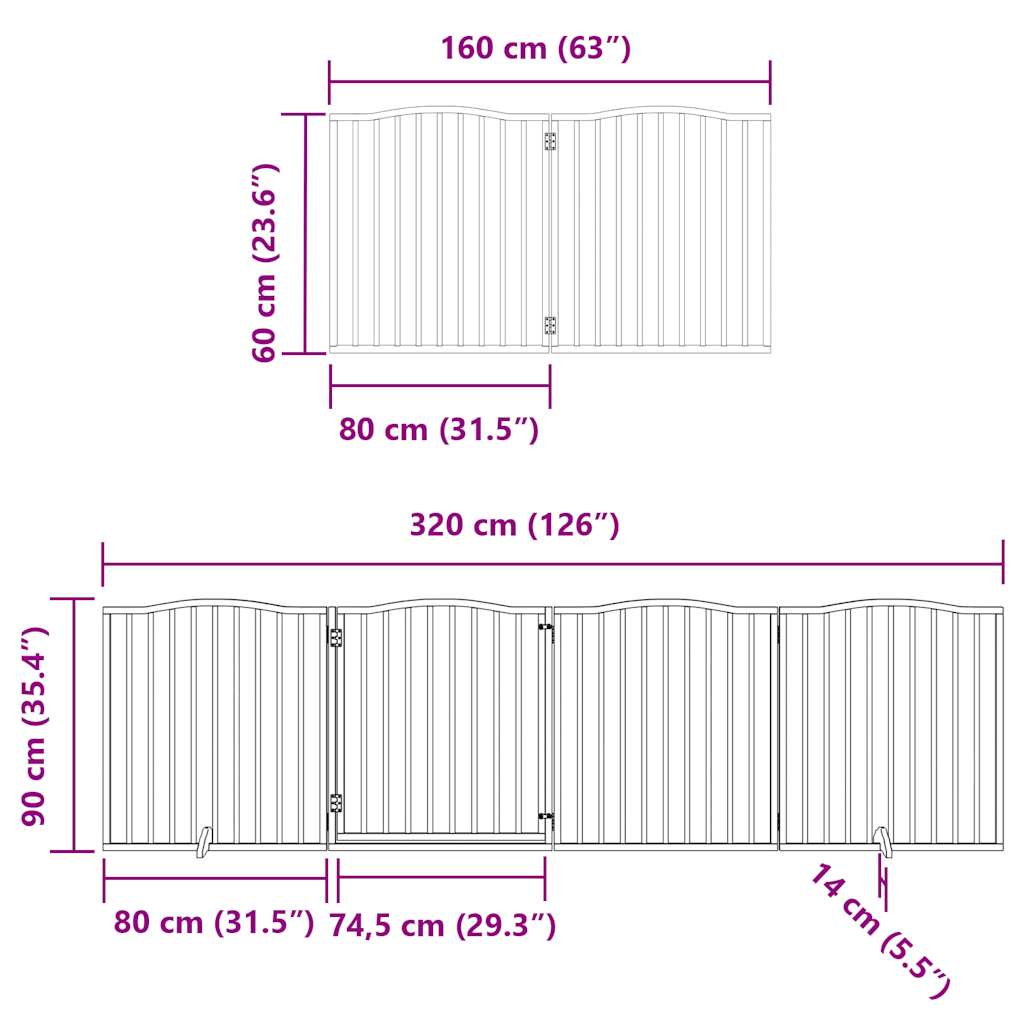 vidaXL Puerta para perros plegable 8 paneles madera de álamo 640 cm