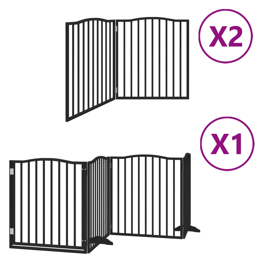 vidaXL Puerta de perros plegable 8 paneles madera álamo negra 640 cm