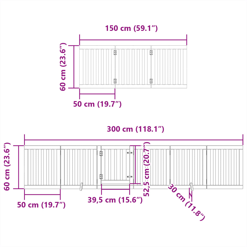 vidaXL Puerta para perros plegable 9 paneles madera de álamo 450 cm