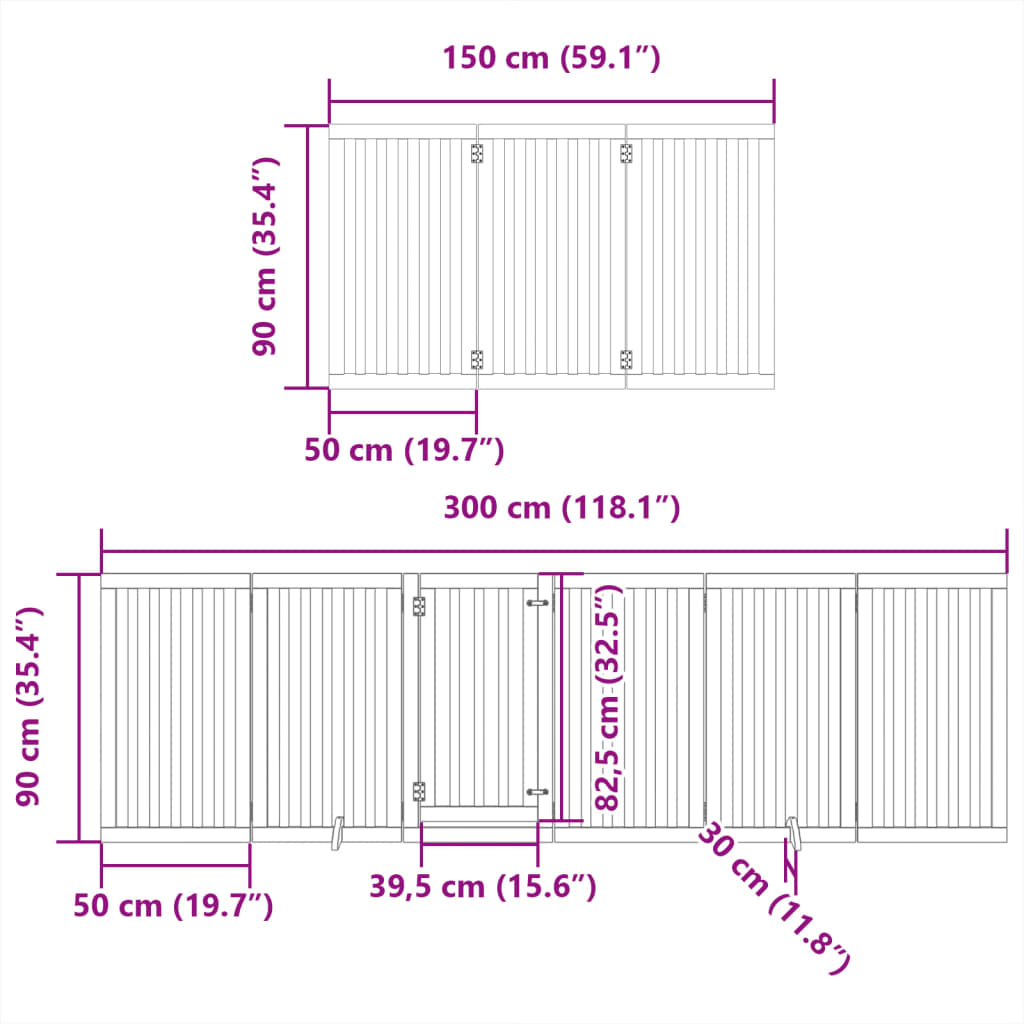 vidaXL Puerta para perros plegable 9 paneles madera de álamo 450 cm