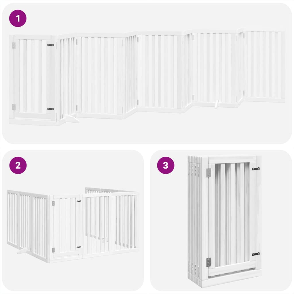 vidaXL Puerta para perros plegable 9 paneles madera álamo blanca 450cm