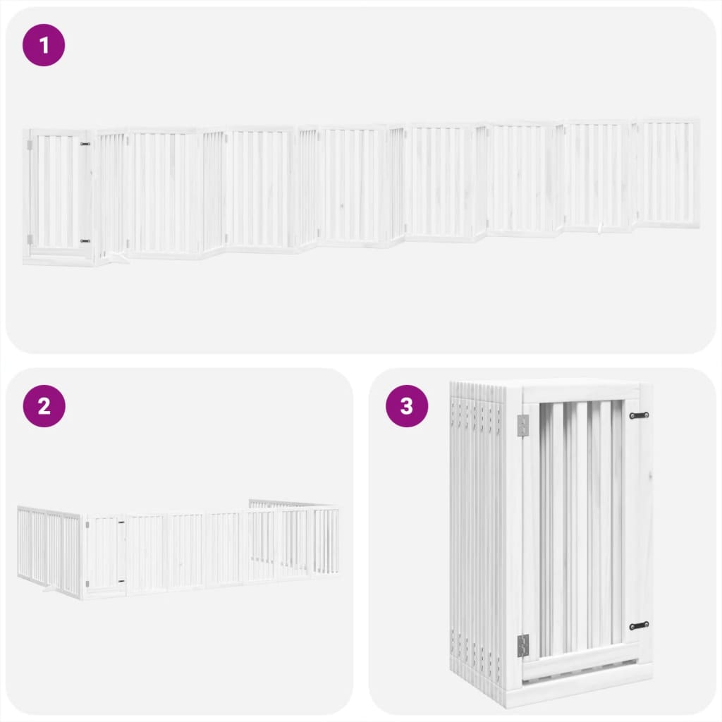 vidaXL Puerta de perros plegable 15 paneles madera álamo blanca 750 cm