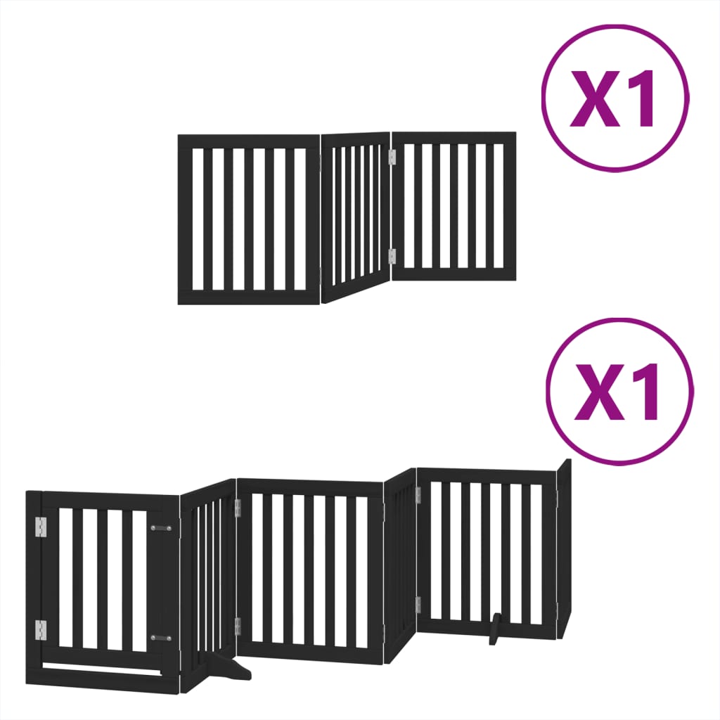 vidaXL Puerta para perros plegable 9 paneles madera álamo negra 450 cm