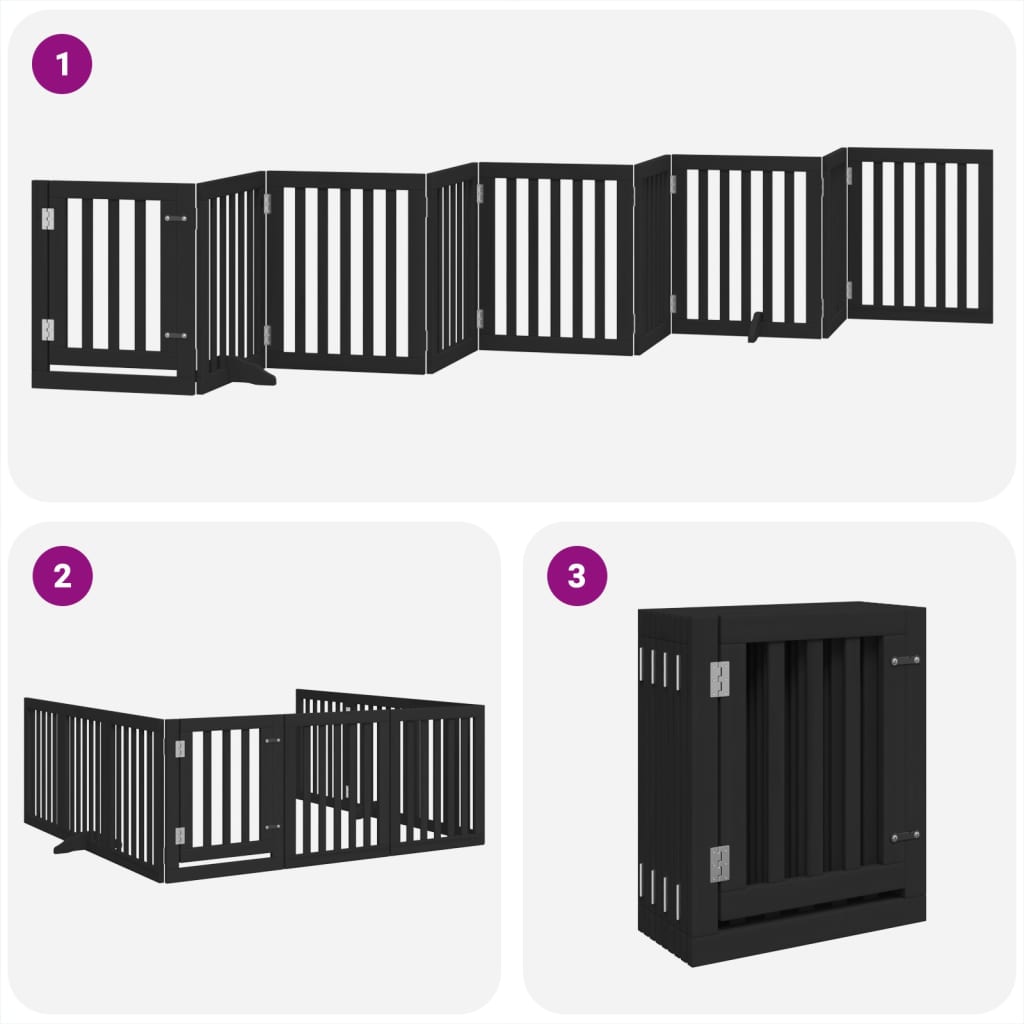 vidaXL Puerta para perros plegable 9 paneles madera álamo negra 450 cm