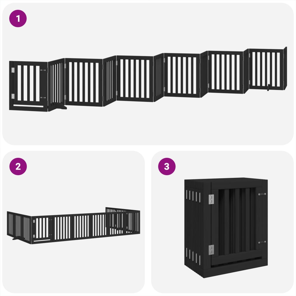 vidaXL Puerta de perros plegable 12 paneles madera álamo negra 600 cm