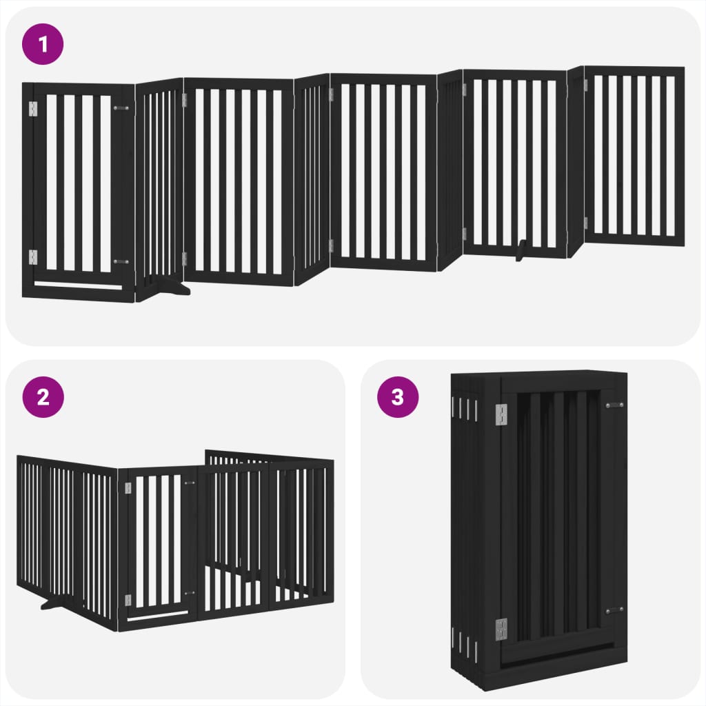 vidaXL Puerta para perros plegable 9 paneles madera álamo negra 450 cm