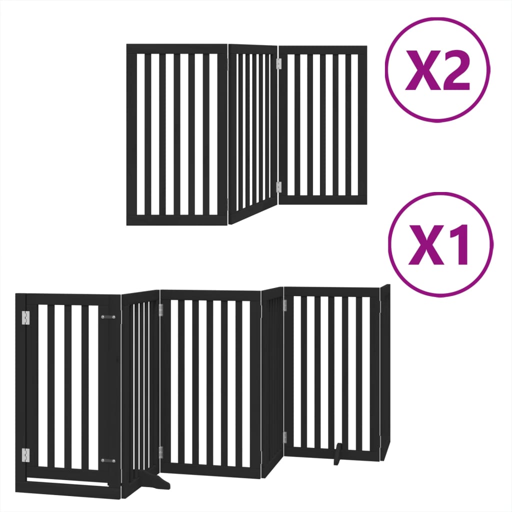 vidaXL Puerta de perros plegable 12 paneles madera álamo negra 600 cm