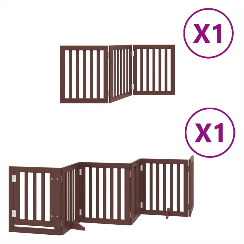 vidaXL Puerta de perros plegable 9 paneles madera álamo marrón 450 cm