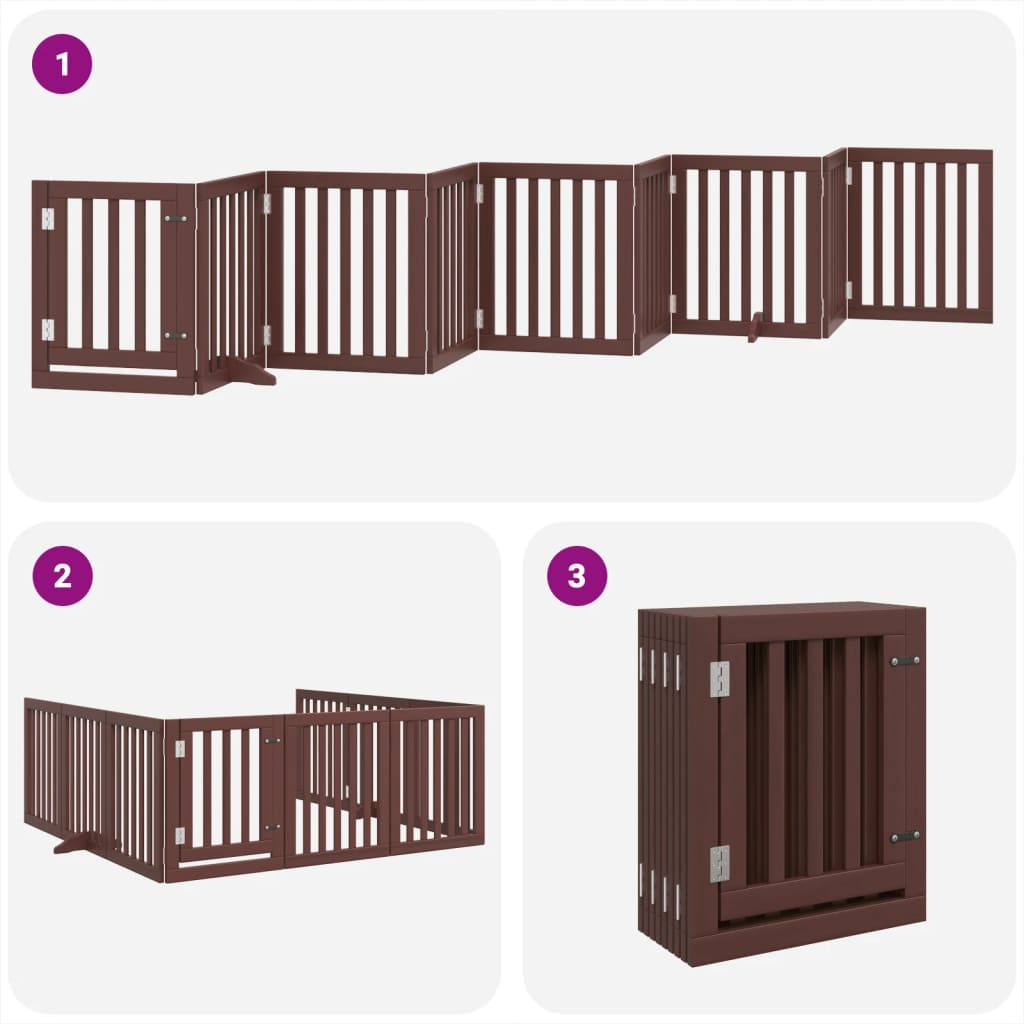 vidaXL Puerta de perros plegable 9 paneles madera álamo marrón 450 cm