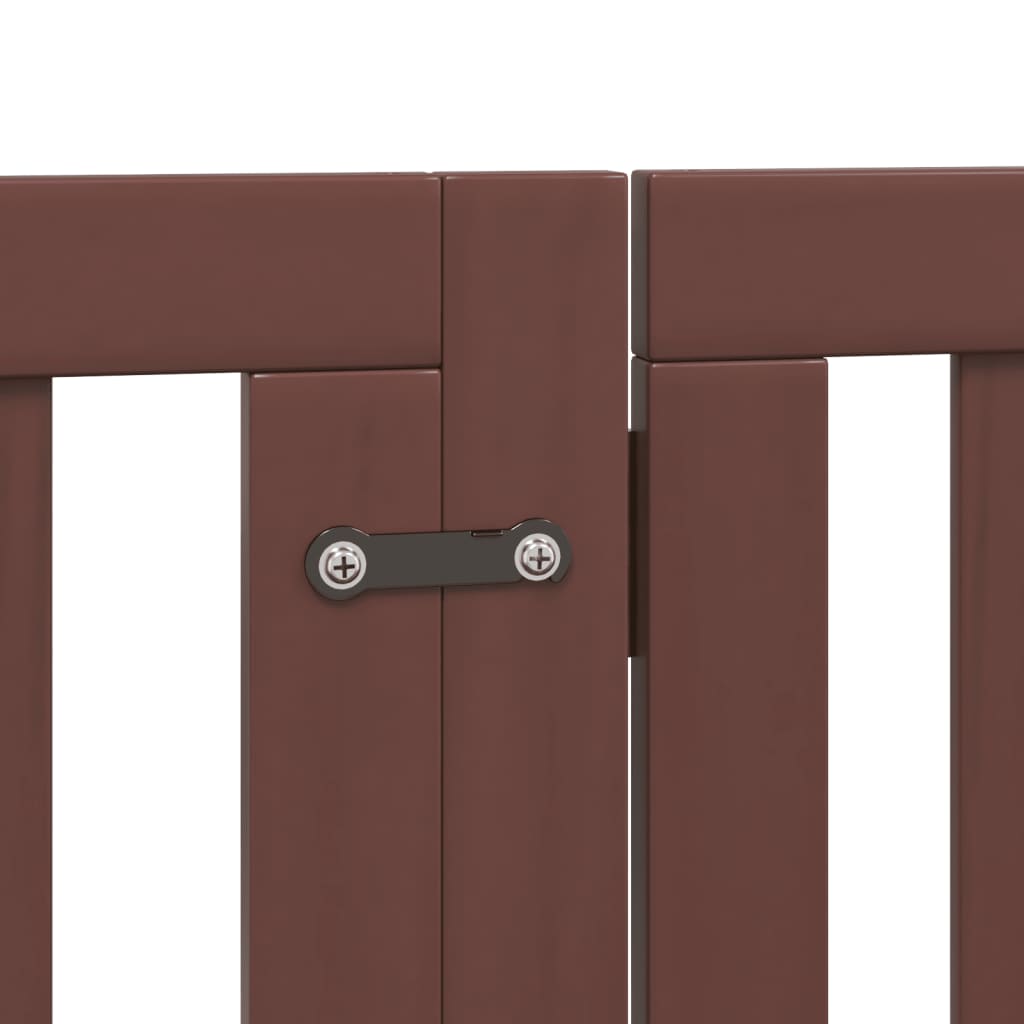 vidaXL Puerta de perros plegable 9 paneles madera álamo marrón 450 cm