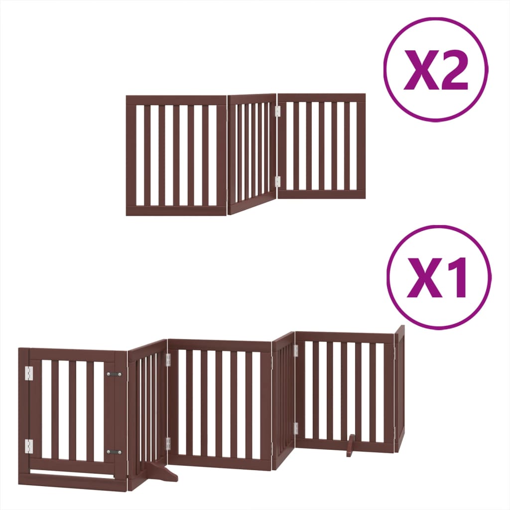 vidaXL Puerta de perros plegable 12 paneles madera álamo marrón 600 cm