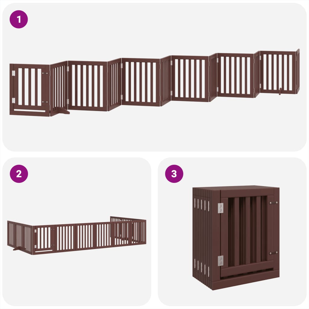 vidaXL Puerta de perros plegable 12 paneles madera álamo marrón 600 cm