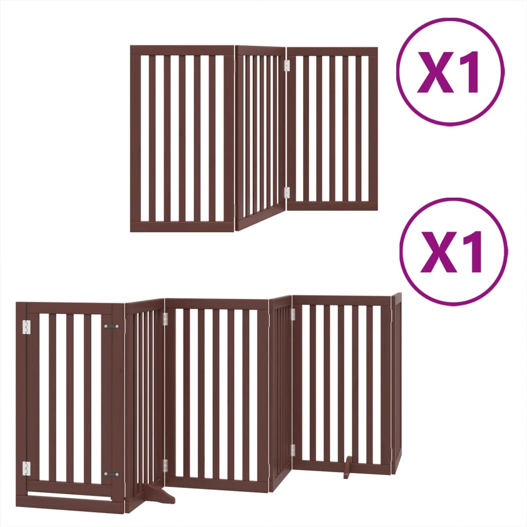 vidaXL Puerta de perros plegable 9 paneles madera álamo marrón 450 cm