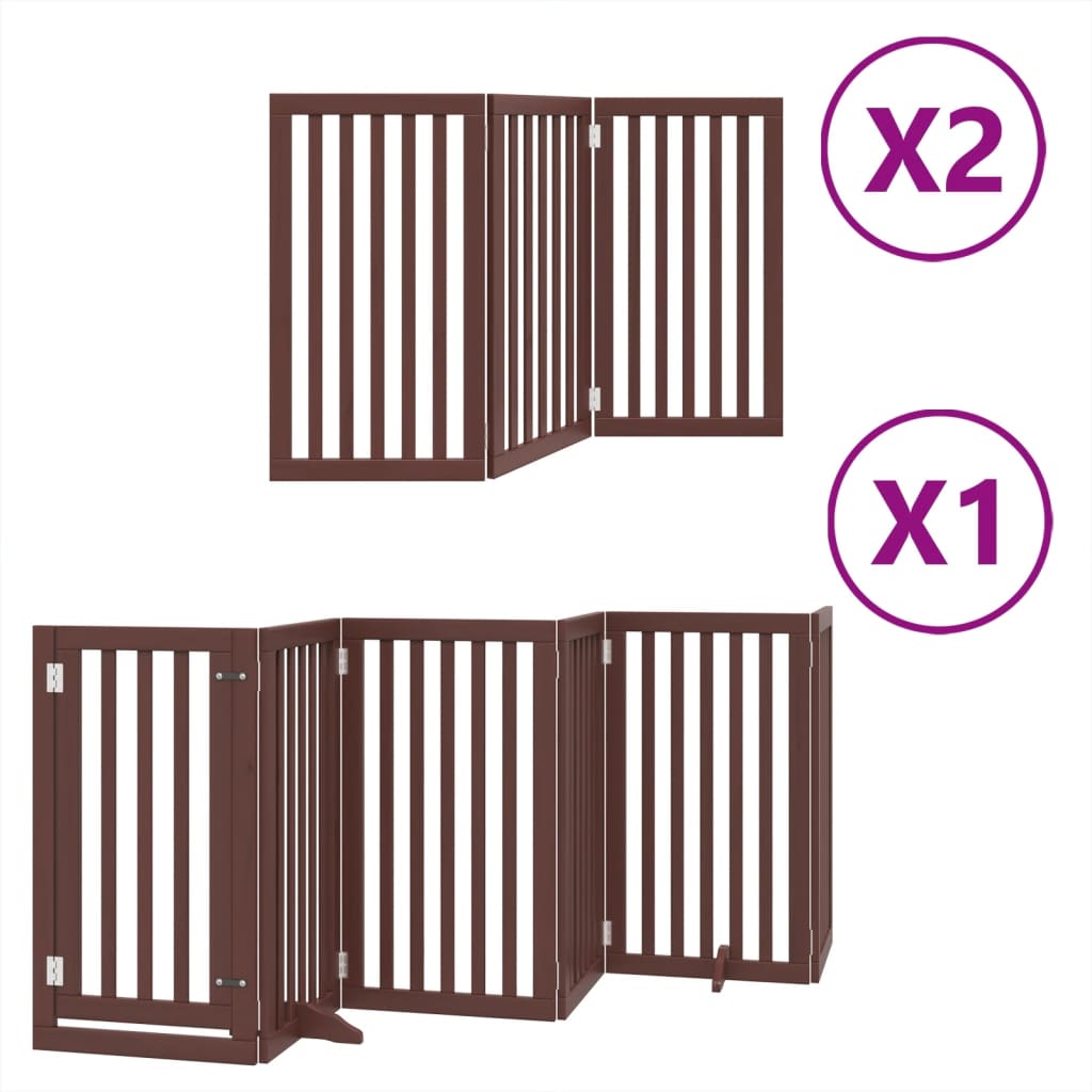 vidaXL Puerta de perros plegable 12 paneles madera álamo marrón 600 cm