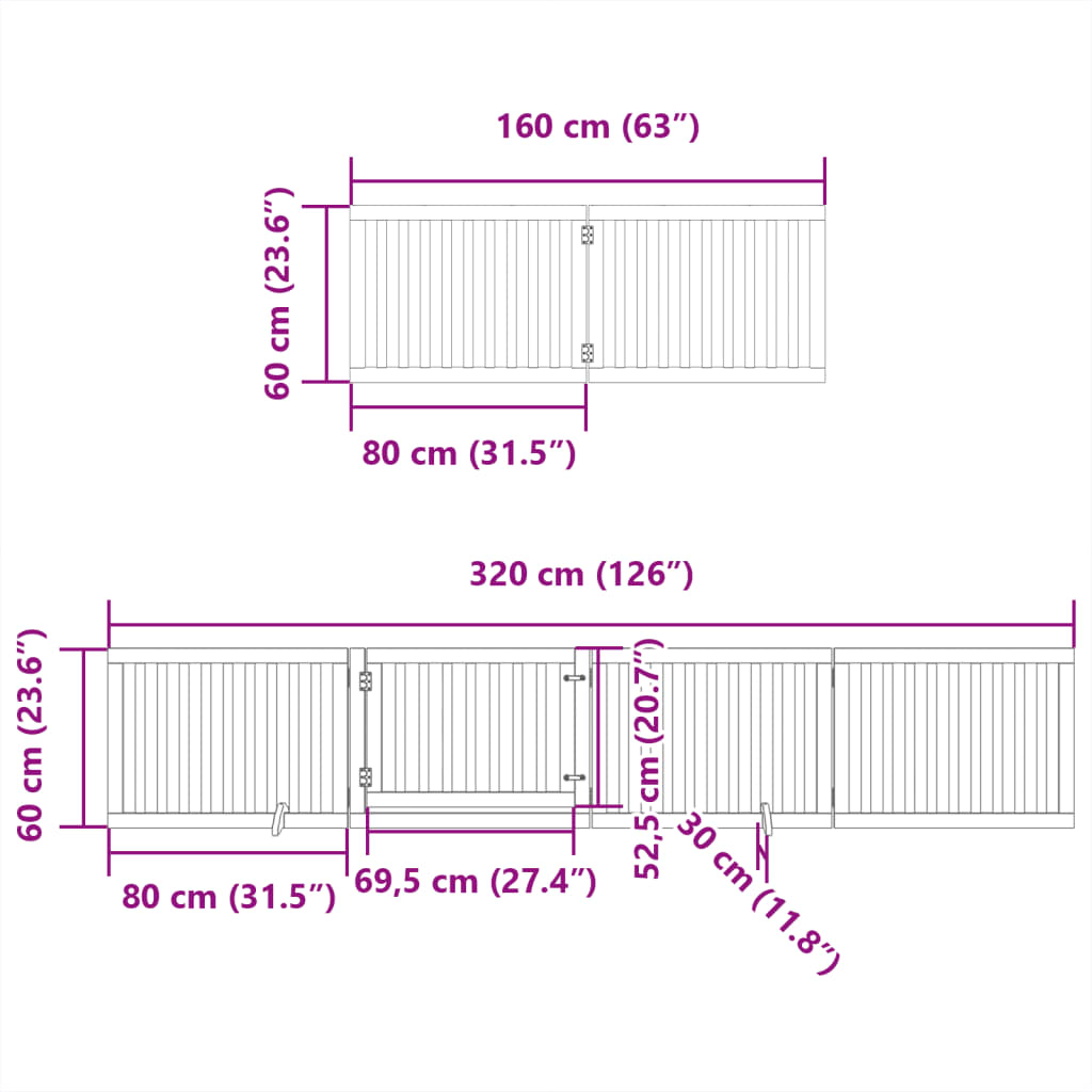 vidaXL Puerta para perros plegable 6 paneles madera de álamo 480 cm