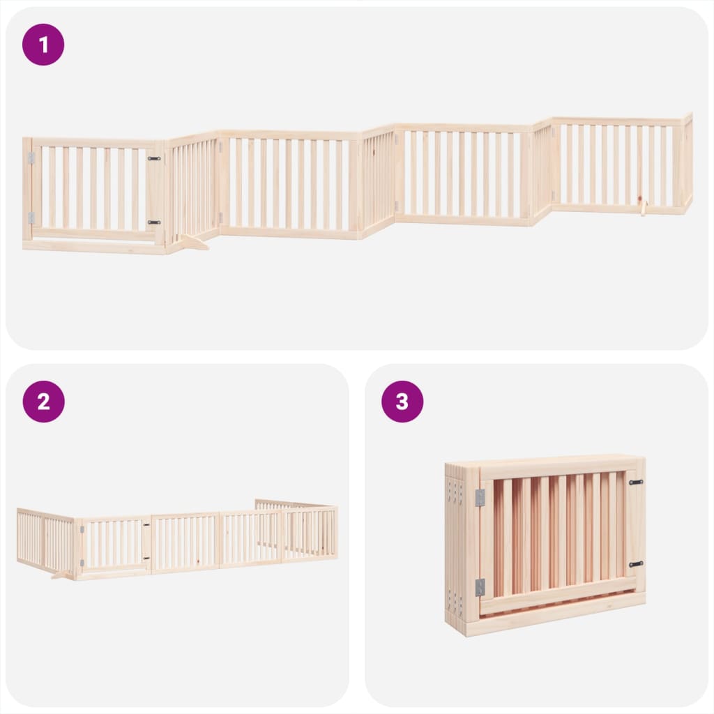 vidaXL Puerta para perros plegable 8 paneles madera de álamo 640 cm