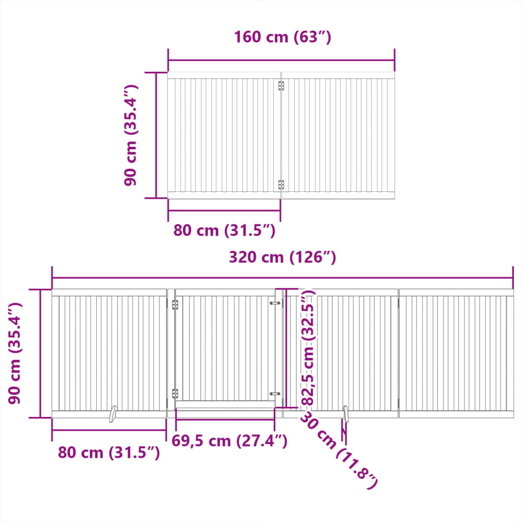 vidaXL Puerta para perros plegable 6 paneles madera de álamo 480 cm