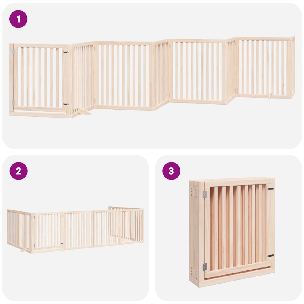 vidaXL Puerta para perros plegable 8 paneles madera de álamo 640 cm