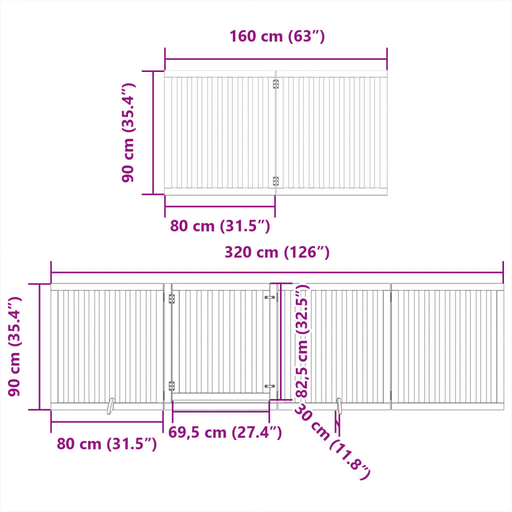 vidaXL Puerta para perros plegable 10 paneles madera de álamo 800 cm