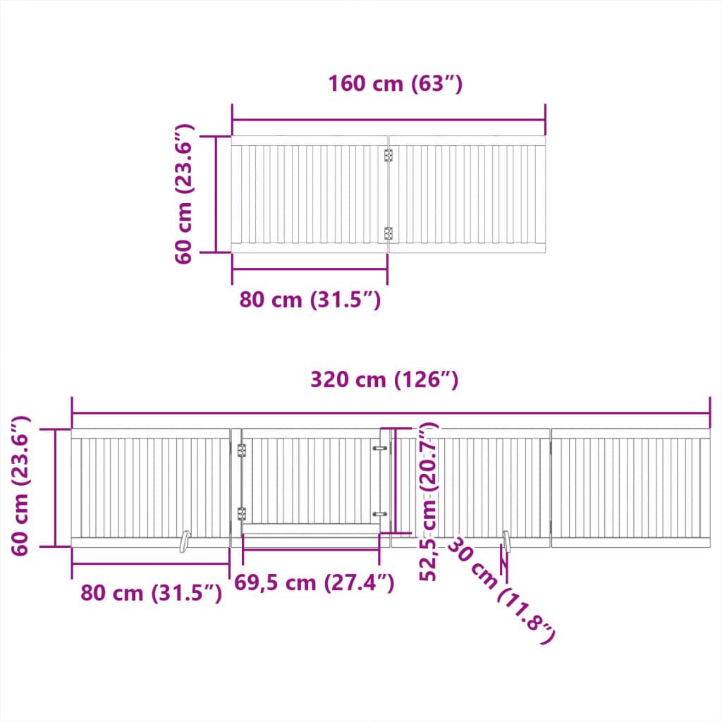 vidaXL Puerta de perros plegable 6 paneles madera álamo blanca 480 cm