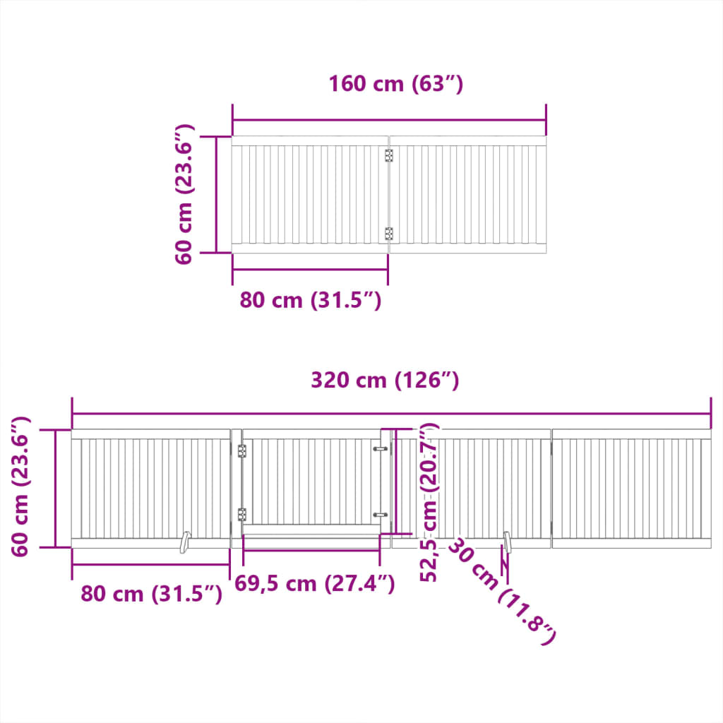 vidaXL Puerta de perros plegable 12 paneles madera álamo blanca 960 cm