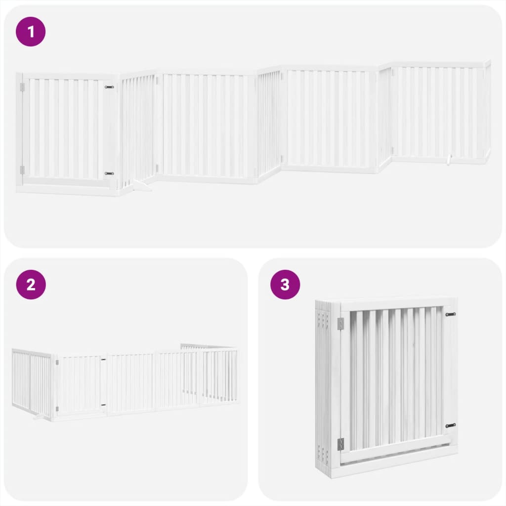 vidaXL Puerta de perros plegable 8 paneles madera álamo blanca 640 cm