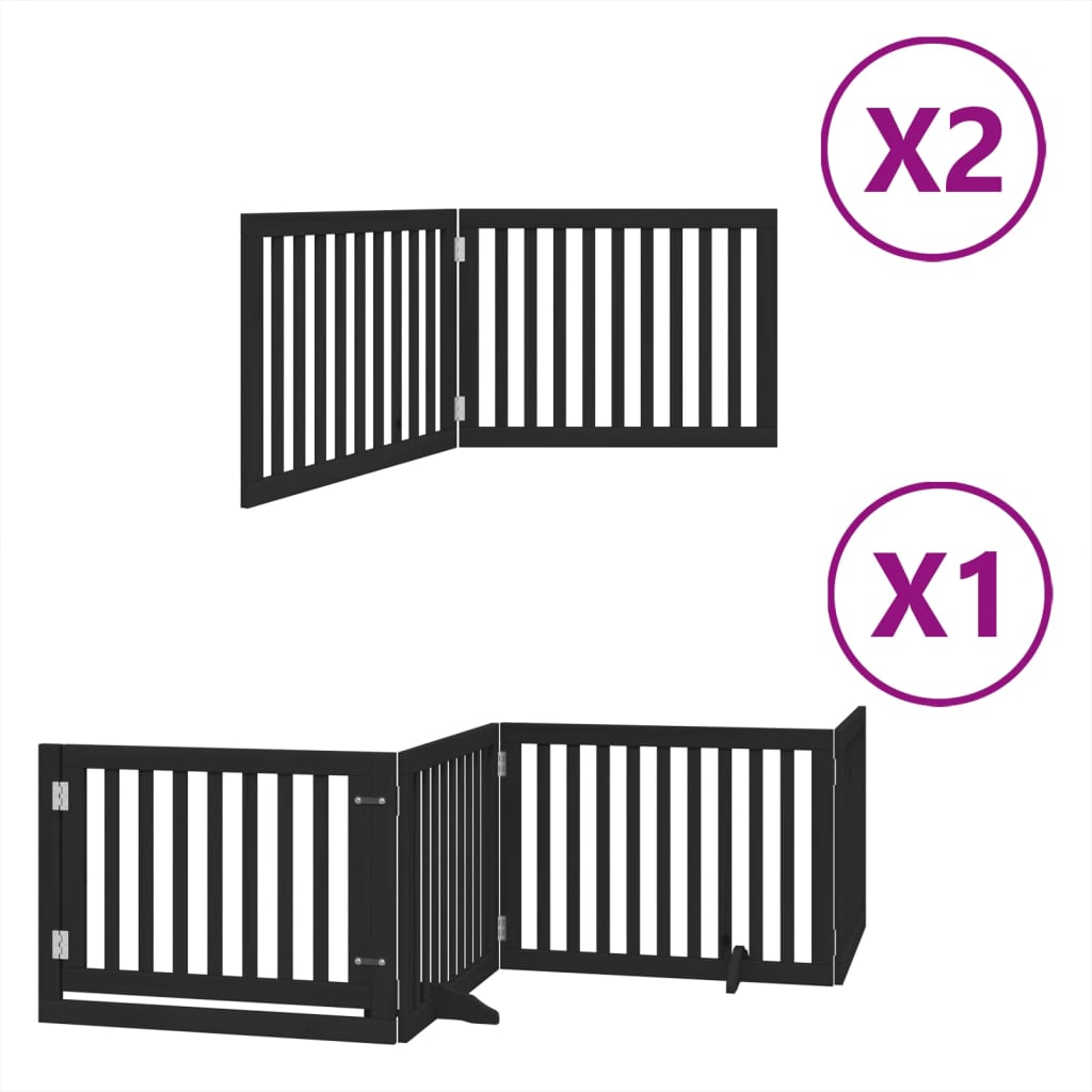 vidaXL Puerta de perros plegable 8 paneles madera álamo negra 640 cm