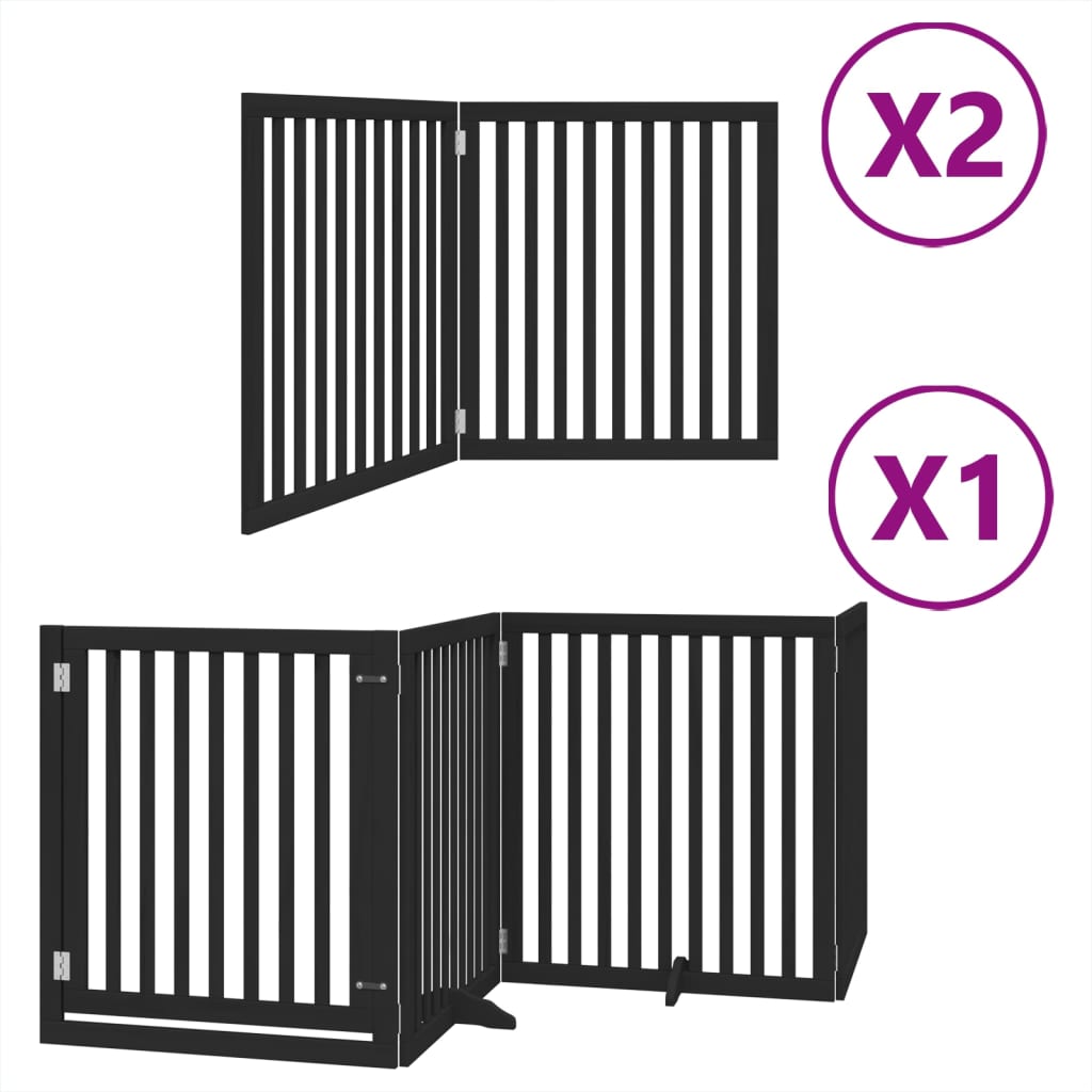 vidaXL Puerta de perros plegable 8 paneles madera álamo negra 640 cm