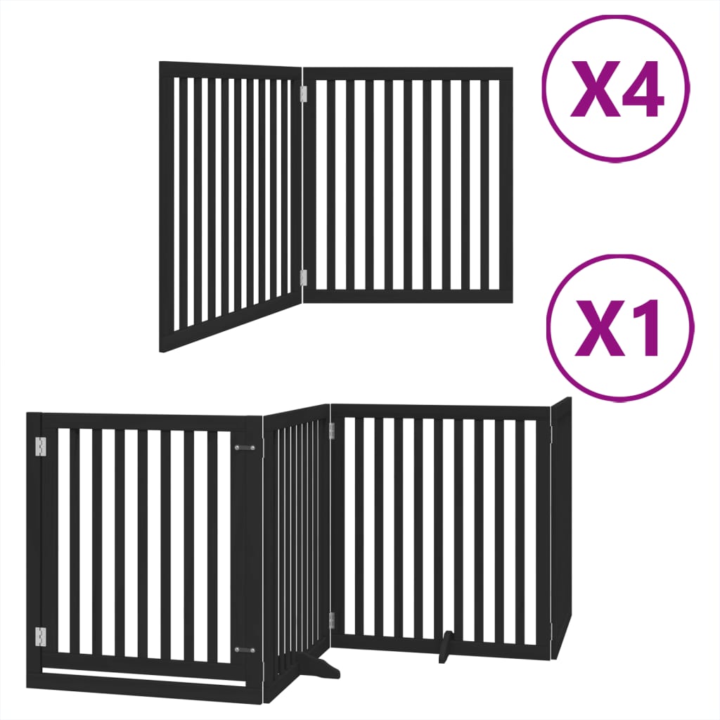 vidaXL Puerta de perros plegable 12 paneles madera álamo negra 960 cm