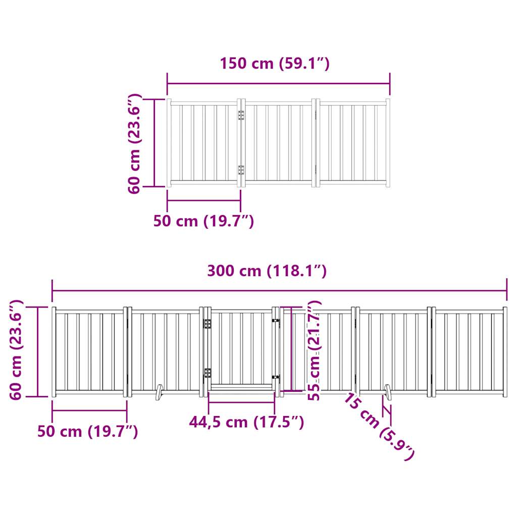 vidaXL Puerta para perros plegable 9 paneles madera de álamo 450 cm