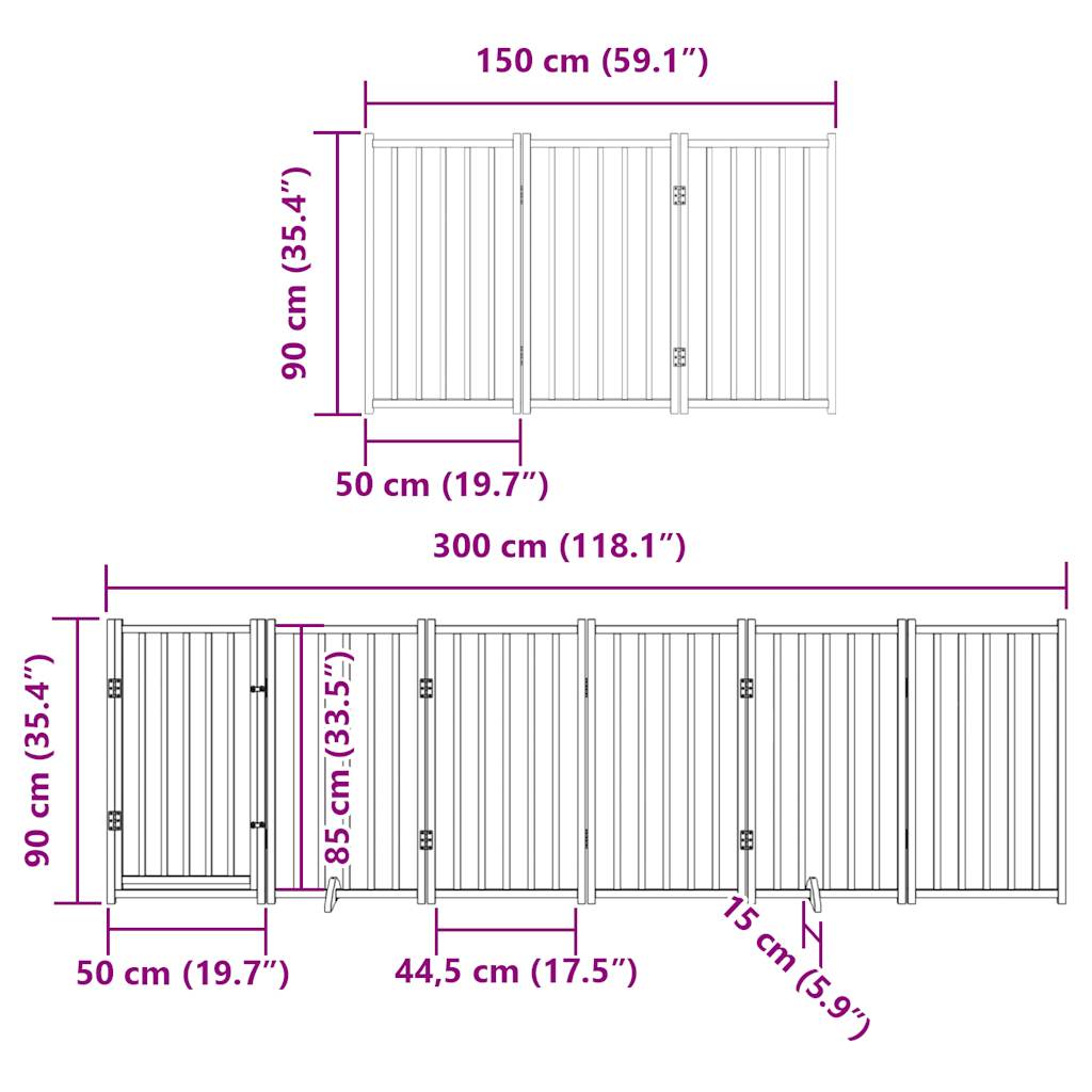 vidaXL Puerta para perros plegable 9 paneles madera de álamo 450 cm