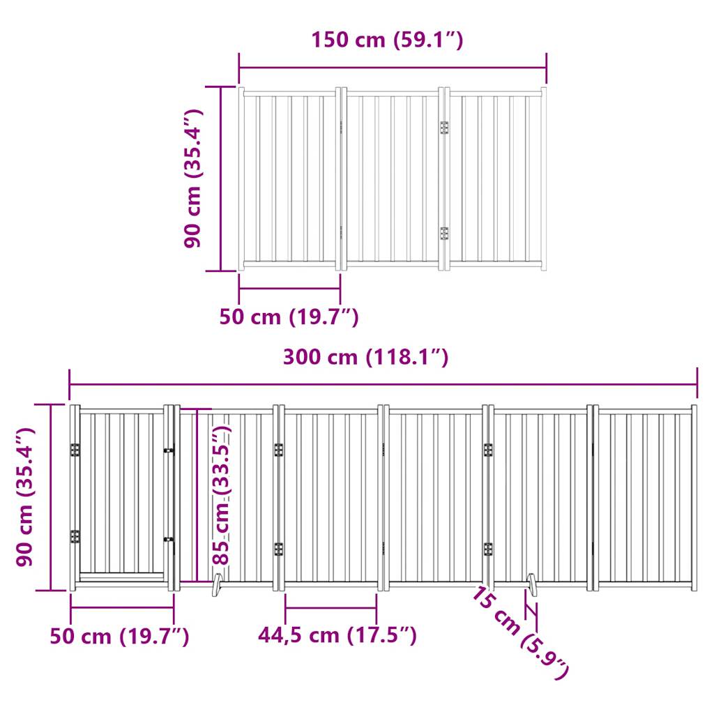 vidaXL Puerta para perros plegable 12 paneles madera de álamo 600 cm