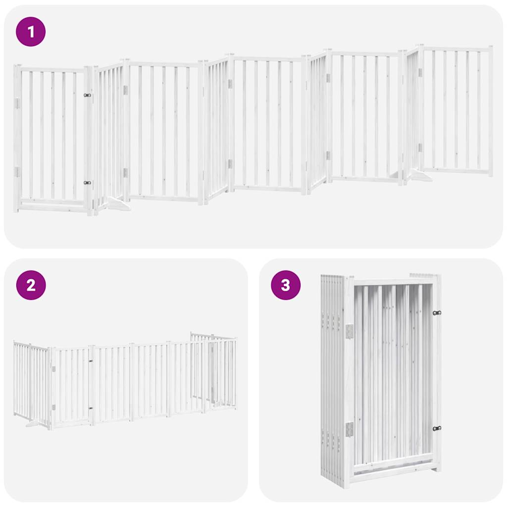 vidaXL Puerta para perros plegable 9 paneles madera álamo blanca 450cm