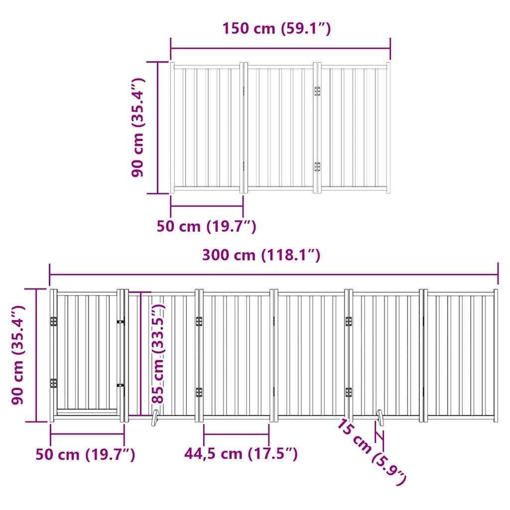 vidaXL Puerta de perros plegable 15 paneles madera álamo blanca 750 cm