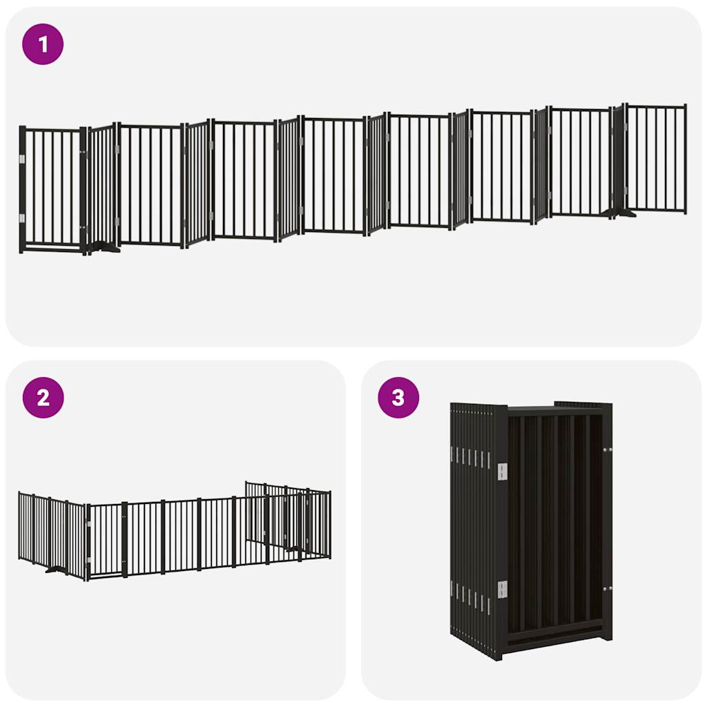 vidaXL Puerta de perros plegable 15 paneles madera álamo negra 750 cm