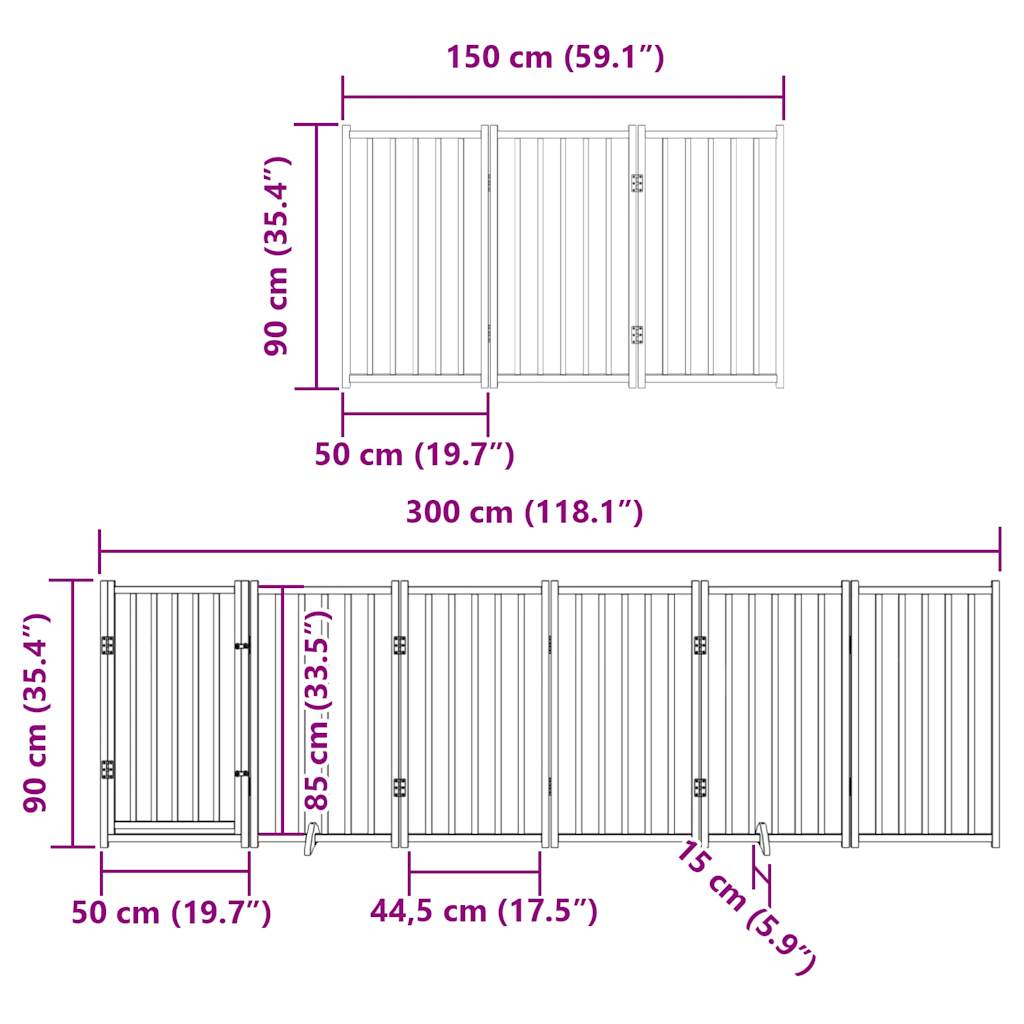 vidaXL Puerta de perros plegable 15 paneles madera álamo negra 750 cm