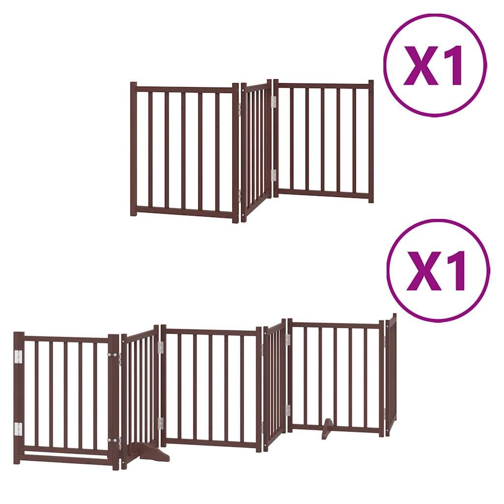 vidaXL Puerta de perros plegable 9 paneles madera álamo marrón 450 cm