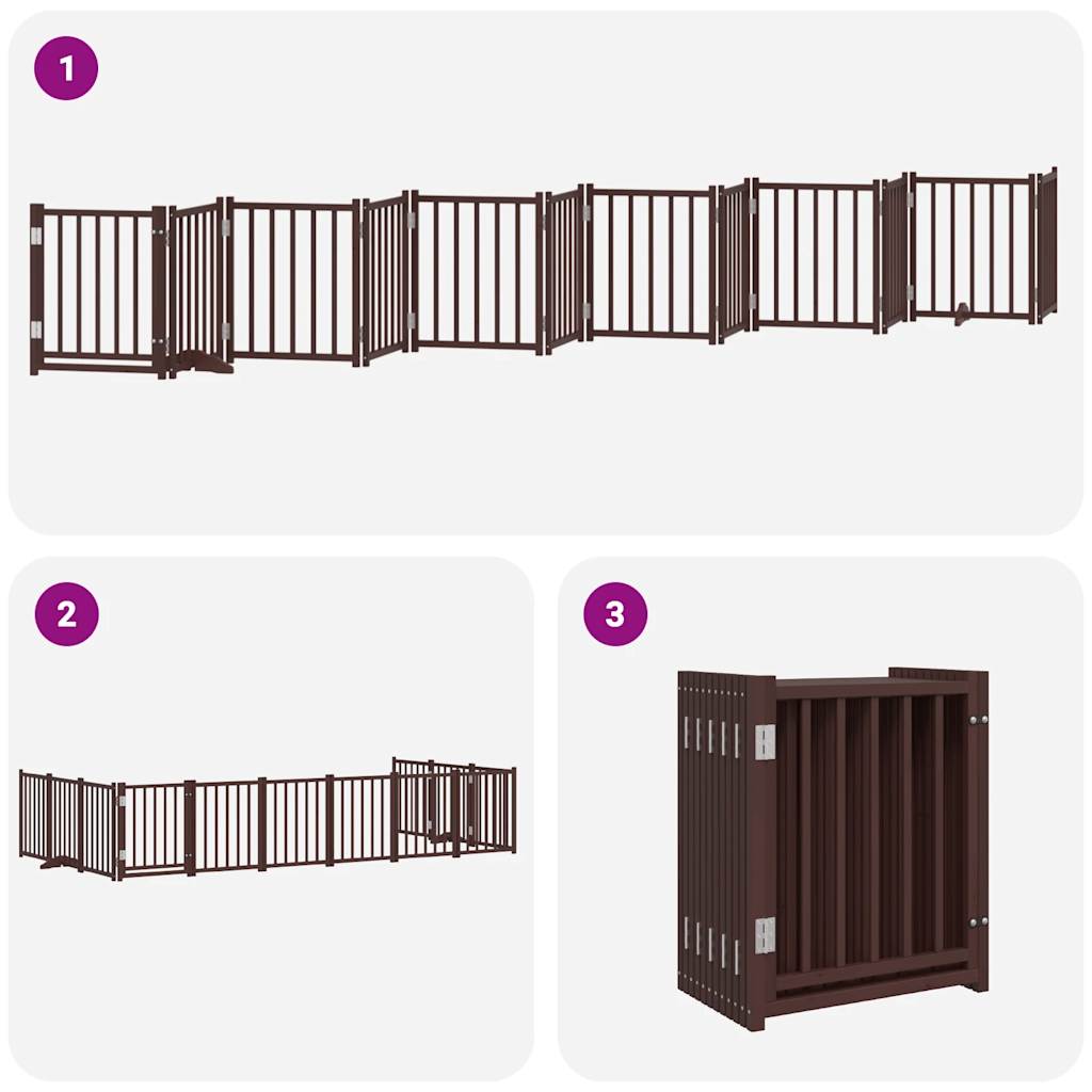 vidaXL Puerta de perros plegable 12 paneles madera álamo marrón 600 cm