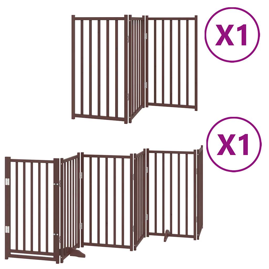 vidaXL Puerta de perros plegable 9 paneles madera álamo marrón 450 cm