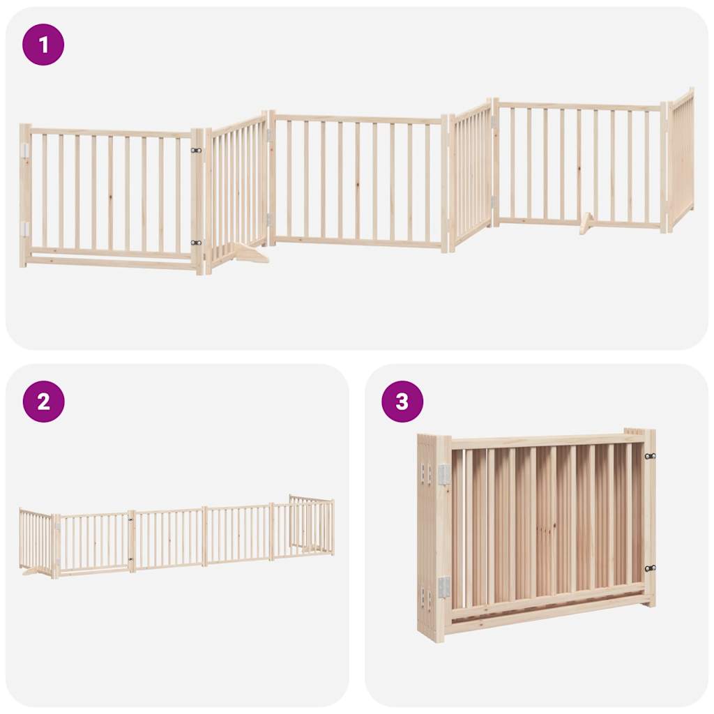 vidaXL Puerta para perros plegable 6 paneles madera de álamo 480 cm