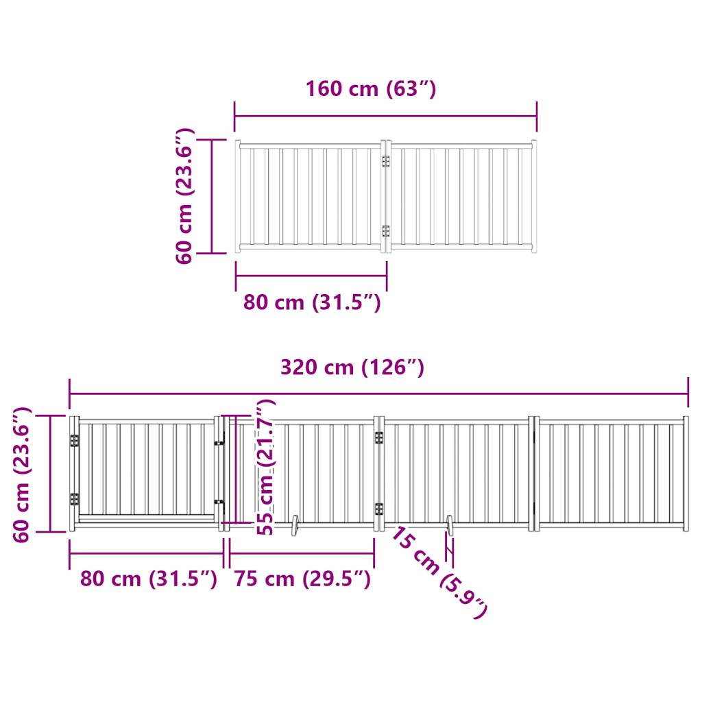 vidaXL Puerta para perros plegable 6 paneles madera de álamo 480 cm