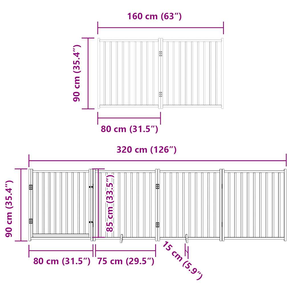 vidaXL Puerta para perros plegable 6 paneles madera de álamo 480 cm