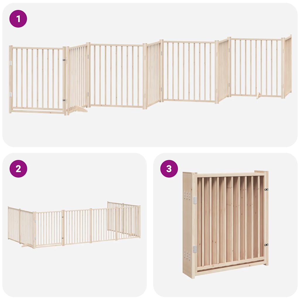 vidaXL Puerta para perros plegable 8 paneles madera de álamo 640 cm