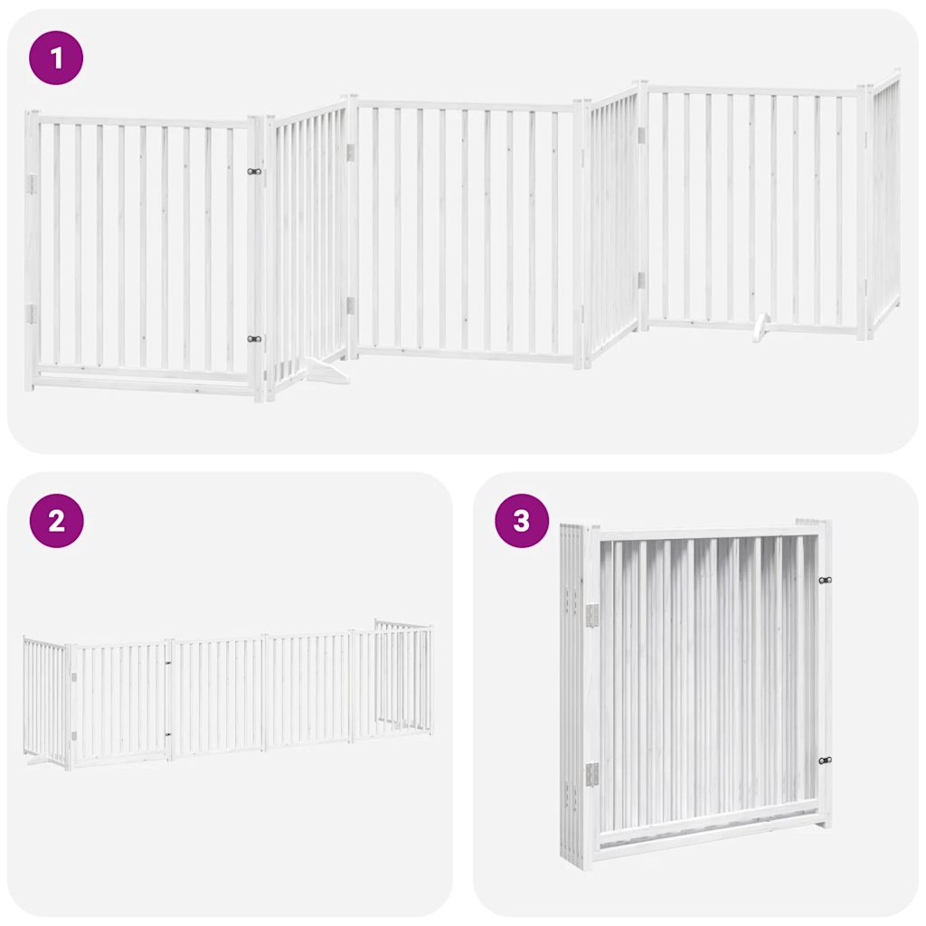 vidaXL Puerta de perros plegable 6 paneles madera álamo blanca 480 cm