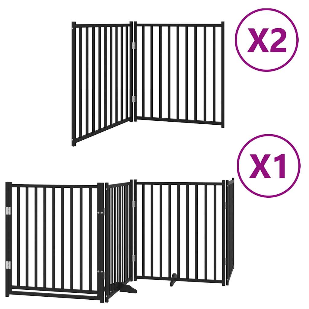 vidaXL Puerta de perros plegable 8 paneles madera álamo negra 640 cm