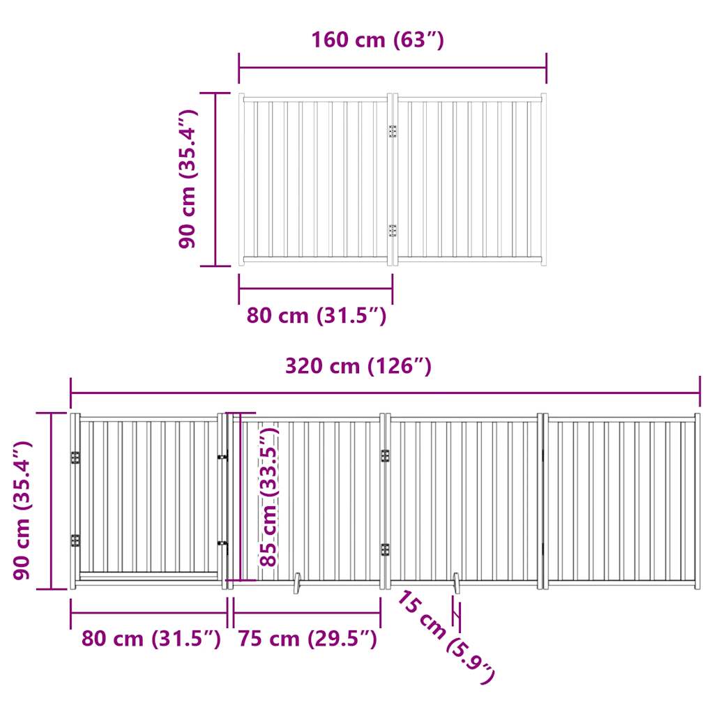 vidaXL Puerta de perros plegable 8 paneles madera álamo negra 640 cm